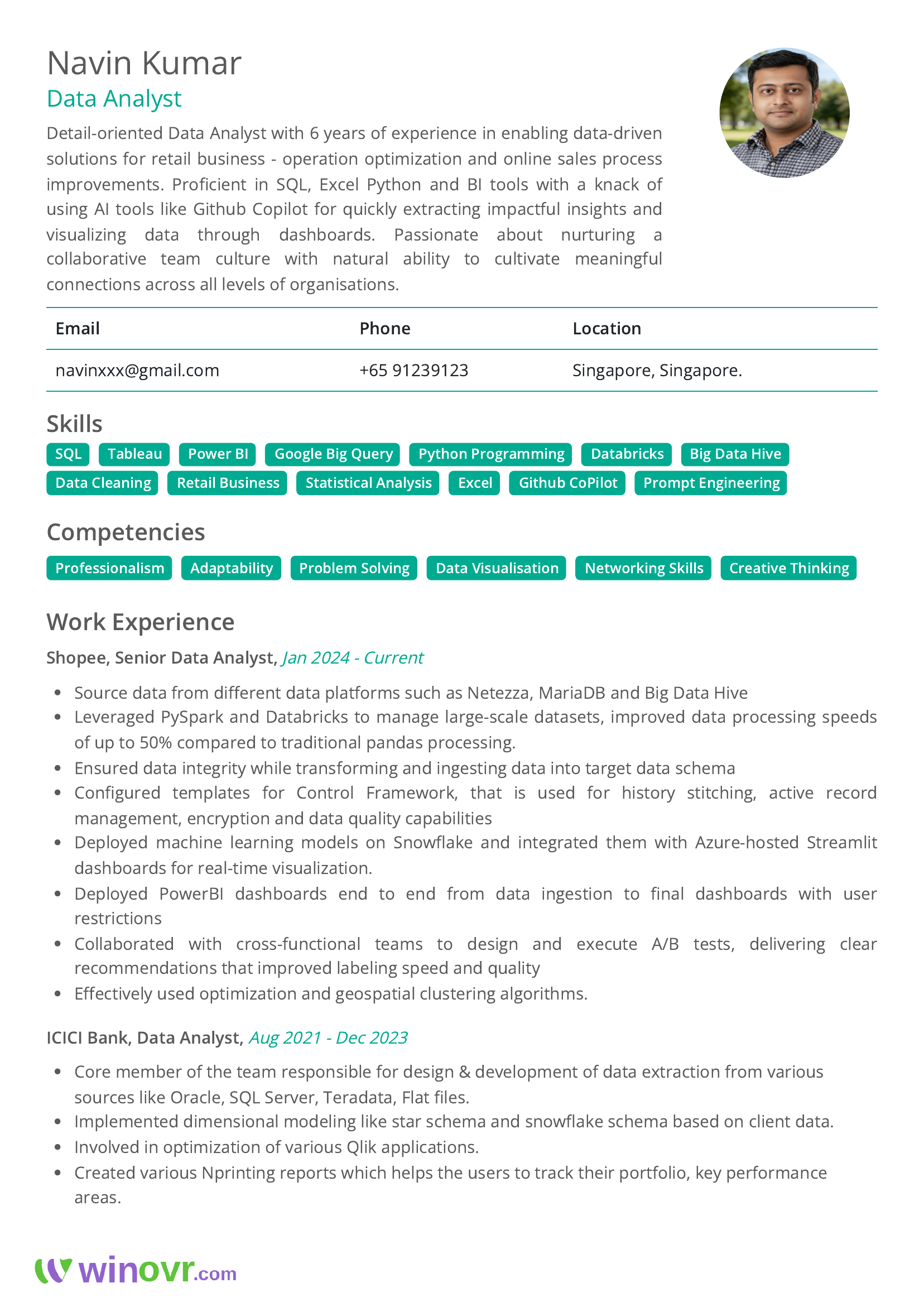 Data Analyst Resume Sample